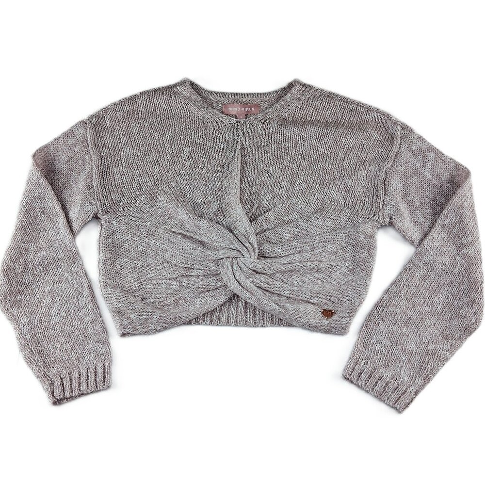 BCBG Girls Marled Twist Front Sweater Girls Size Small Rose Petal Metallic